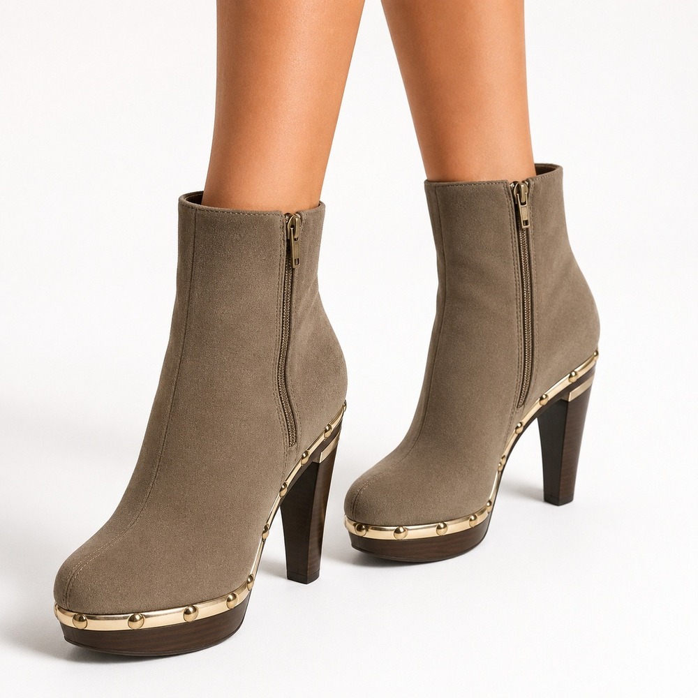 Y2K Diane Von Furstenberg Women's Suede Platform Studded Ankle Boots‎ 7M